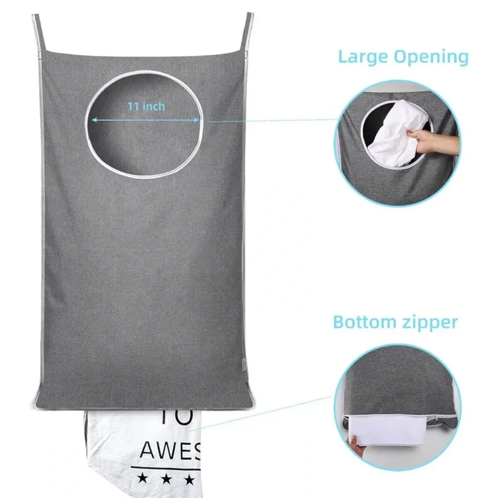 Gray Hanging Laundry Hamper with Hooks (K33)